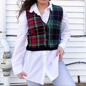 Vintage Plaid Button Up Sweater Vest